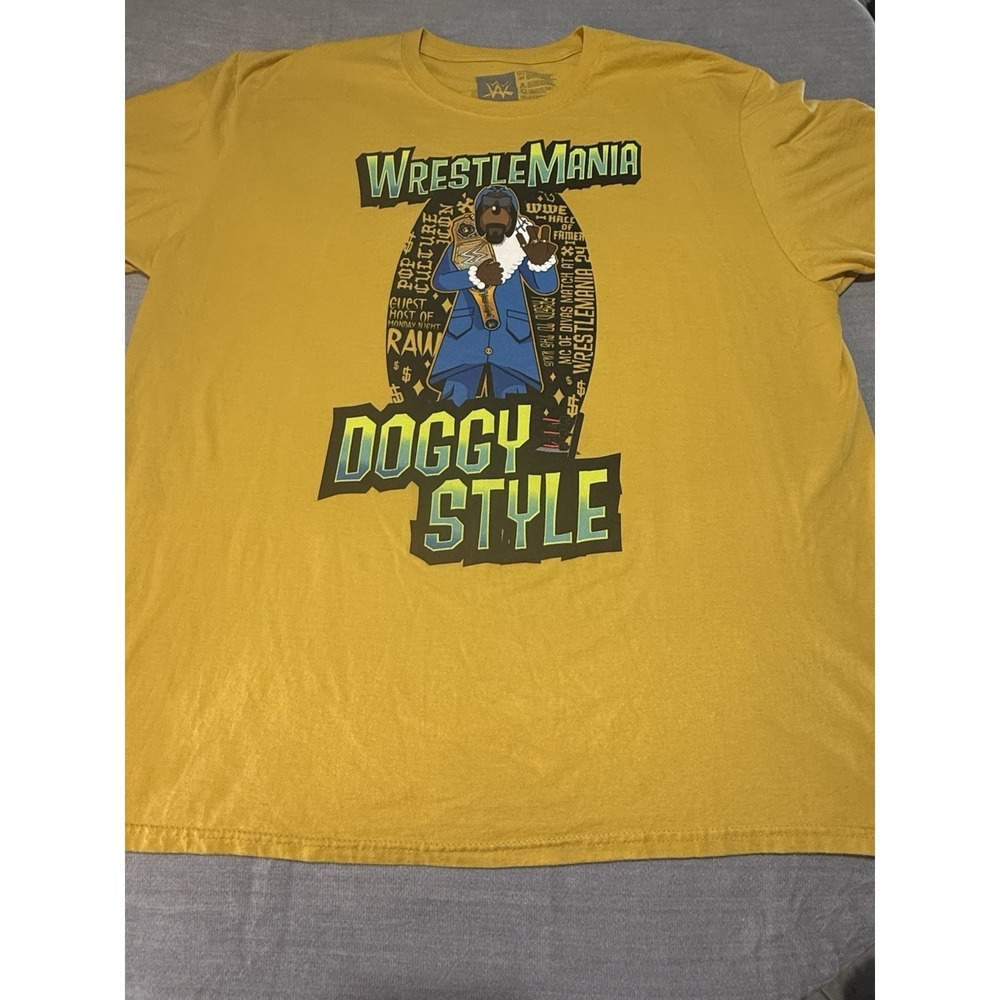 RARE WWE WrestleMania 39 Hollywood x Snoop Dogg "Doggy Style" Yellow T-Shirt 2xl